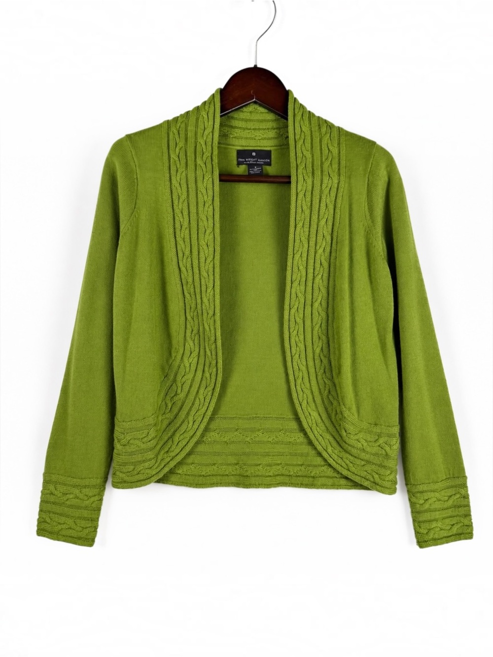 Fenn Wright Manson 100% Merino Wool Cable Knit Green Cardigan S